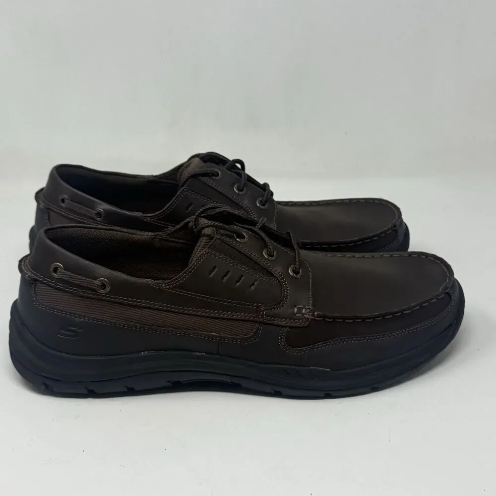 Skechers Expected Gembel Boat Shoes Mens 13 Brown Leather Mocs Casual Comfort